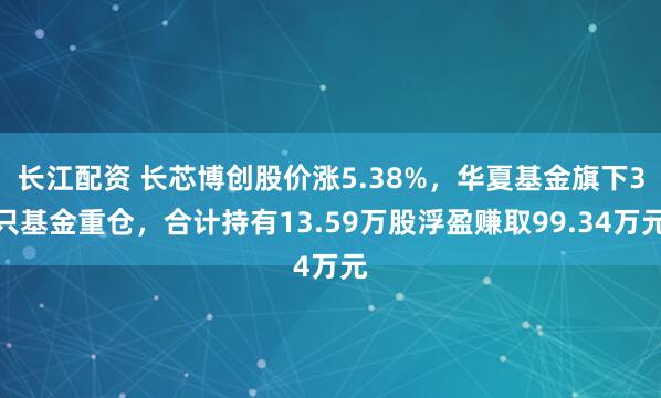 长江配资 长芯博创股价涨5.38%，华夏基金旗下3只基金重仓，合计持有13.59万股浮盈赚取99.34万元