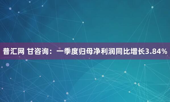 普汇网 甘咨询：一季度归母净利润同比增长3.84%